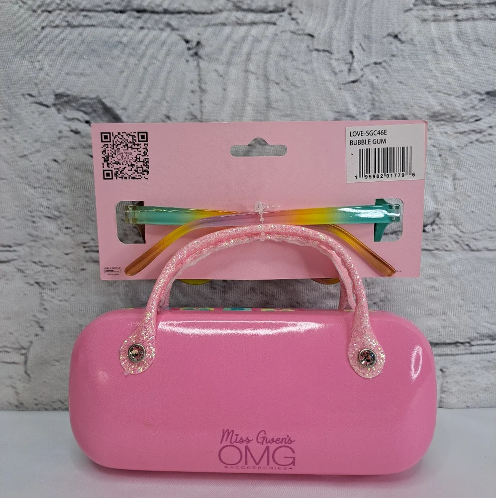 MISS GWEN'S 'OMG' HEART SUNGLASSES & GLITTER HARD CARRING CASE 'LOVE'